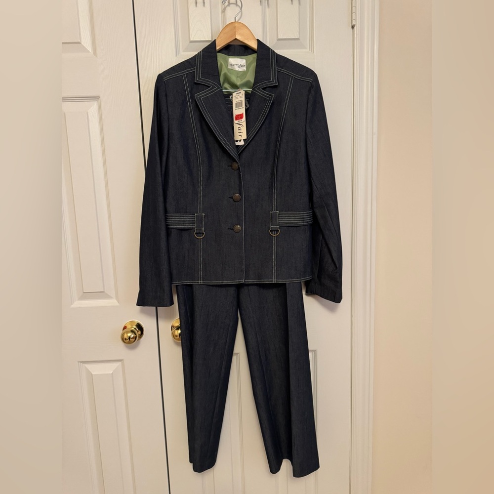 Vanity Fair Navy Denim Blazer & Pants with Contrast Stitching